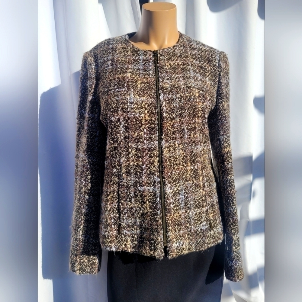 Liz Claiborn Wool Tweed Front Zip Blazer - 8